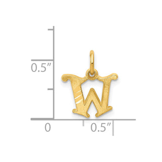 14k Yellow Gold Solid Satin Diamond-Cut Fancy Initial W Charm