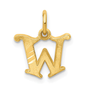 14k Yellow Gold Solid Satin Diamond-Cut Fancy Initial W Charm