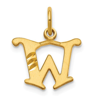 14k Yellow Gold Solid Satin Diamond-Cut Fancy Initial W Charm