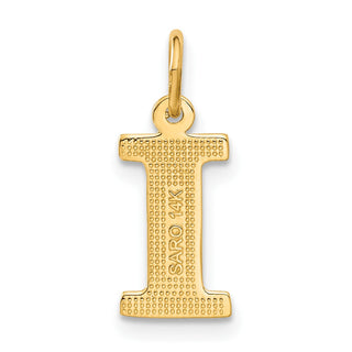 14k Yellow Gold Solid Satin Diamond-Cut Initial I Charm