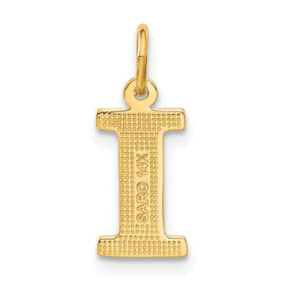 14k Yellow Gold Solid Satin Diamond-Cut Initial I Charm