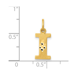 14k Yellow Gold Solid Satin Diamond-Cut Initial I Charm