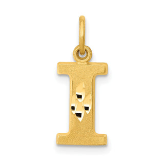 14k Yellow Gold Solid Satin Diamond-Cut Initial I Charm