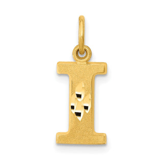 14k Yellow Gold Solid Satin Diamond-Cut Initial I Charm