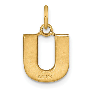 14K Yellow Gold Satin Diamond-cut Letter U Initial Charm