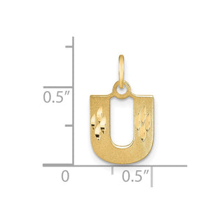 14K Yellow Gold Satin Diamond-cut Letter U Initial Charm