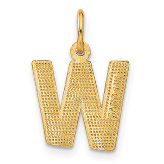 14k Yellow Gold Solid Satin Diamond-Cut Initial W Charm