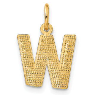 14k Yellow Gold Solid Satin Diamond-Cut Initial W Charm