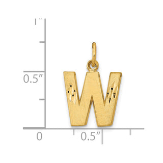 14k Yellow Gold Solid Satin Diamond-Cut Initial W Charm