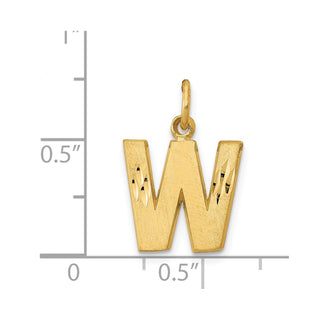 14k Yellow Gold Solid Satin Diamond-Cut Initial W Charm