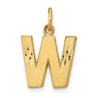 14k Yellow Gold Solid Satin Diamond-Cut Initial W Charm
