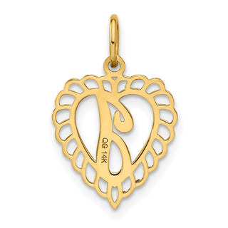 14k Yellow Gold Heart Letter I Charm