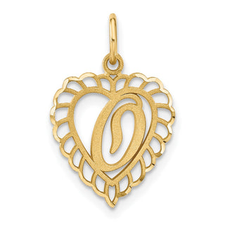 14k Yellow Gold Heart Letter O Charm