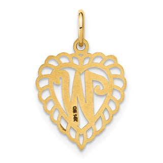 14k Yellow Gold Heart Letter W Charm