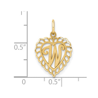 14k Yellow Gold Heart Letter W Charm