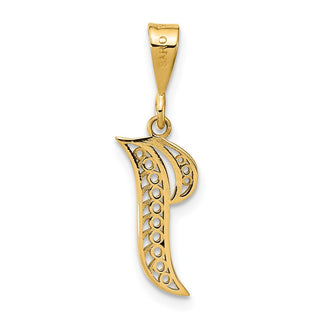 14k Yellow Gold Polished Script Filigree Letter I Initial Pendant