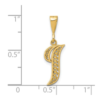 14k Yellow Gold Polished Script Filigree Letter I Initial Pendant
