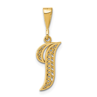 14k Yellow Gold Polished Script Filigree Letter I Initial Pendant
