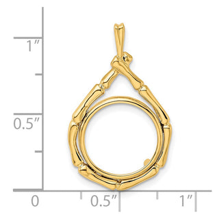 14k Yellow Gold Bamboo Teardrop 14mm Prong Coin Bezel Pendant - Fits 1/20 oz Maple Leaf and Other Coins