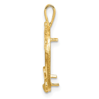 14k Yellow Gold Satin & Polished Floral Design 14mm Prong Coin Bezel Pendant - Fits 1/20 oz Maple Leaf and Other Coins