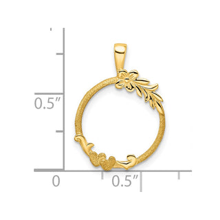 14k Yellow Gold Satin & Polished Floral Design 14mm Prong Coin Bezel Pendant - Fits 1/20 oz Maple Leaf and Other Coins