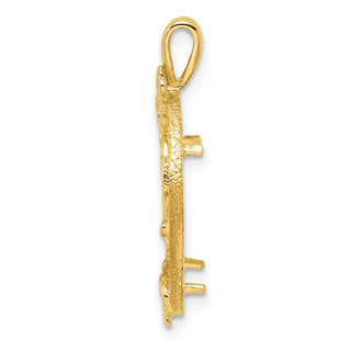 14k Yellow Gold Satin & Polished Floral Design 16mm Prong Coin Bezel Pendant - Fits 1/10 oz Maple Leaf, Maple Leaf, and Other Coins