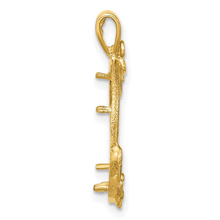 14k Yellow Gold Satin & Polished Floral Design 16.5mm Prong Coin Bezel Pendant - Fits 1/10 oz American Eagle and 1/10 oz Krugerrand