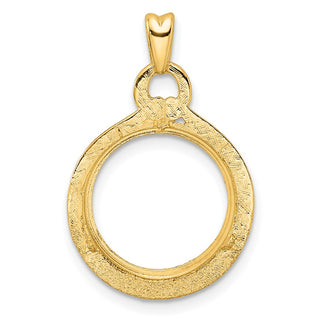 14k Yellow Gold 14mm Polished Loop & Knot Prong Coin Bezel Pendant - Fits 1/20 oz Maple Leaf and Other Coins