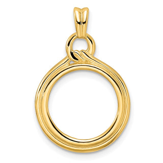 14k Yellow Gold 14mm Polished Loop & Knot Prong Coin Bezel Pendant - Fits 1/20 oz Maple Leaf and Other Coins