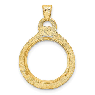 14k Yellow Gold 16mm Polished Loop & Knot Prong Coin Bezel Pendant - Fits 1/10 oz Maple Leaf, Maple Leaf, and Other Coins