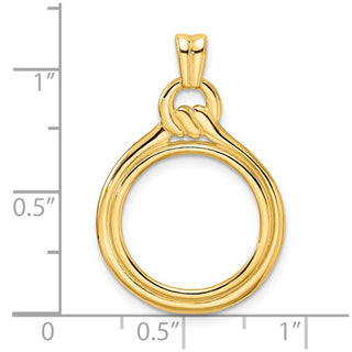 14k Yellow Gold 16mm Polished Loop & Knot Prong Coin Bezel Pendant - Fits 1/10 oz Maple Leaf, Maple Leaf, and Other Coins
