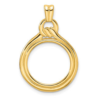 14k Yellow Gold 16mm Polished Loop & Knot Prong Coin Bezel Pendant - Fits 1/10 oz Maple Leaf, Maple Leaf, and Other Coins