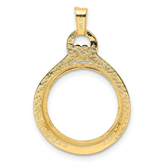 14k Yellow Gold 16.5mm Polished Loop & Knot Prong Coin Bezel Pendant - Fits 1/10 oz American Eagle and 1/10 oz Krugerrand