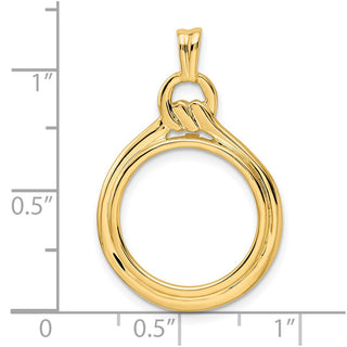 14k Yellow Gold 16.5mm Polished Loop & Knot Prong Coin Bezel Pendant - Fits 1/10 oz American Eagle and 1/10 oz Krugerrand