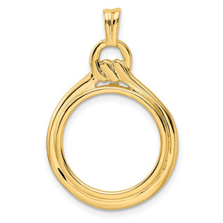14k Yellow Gold 16.5mm Polished Loop & Knot Prong Coin Bezel Pendant - Fits 1/10 oz American Eagle and 1/10 oz Krugerrand