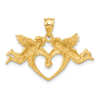 14k Yellow Gold Satin Angels Heart Pendant