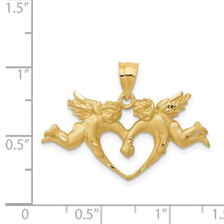 14k Yellow Gold Satin Angels Heart Pendant