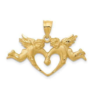 14k Yellow Gold Satin Angels Heart Pendant