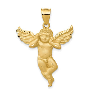 14k Yellow Gold Satin Angel Not Listening Pendant