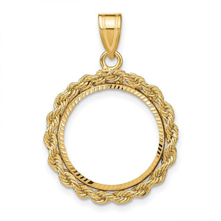 10k Yellow Gold Coin Bezel Pendant Mount – Prong Style – 16.5mm Fits 1/10 oz Eagle, Krugerrand