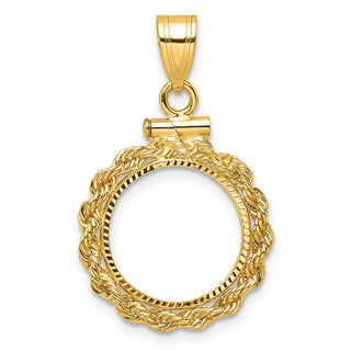 10k Polished Rope and Diamond-cut 13.0mm x 1.1mm Screw Top Coin Bezel Pendant - Fits 2 Pesos