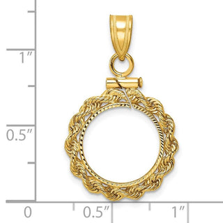14k Yellow Gold Rope Diamond-cut Screw Top 14mm Coin Bezel Pendant - Fits 1/20 oz Maple Leaf and Other Coins