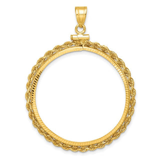 10k Yellow Gold Polished Rope and Diamond-cut 32.0mm x 2.85mm Screw Top Coin Bezel Pendant - Fits 1 oz Australian Nugget, 1 oz Kangaroo, 1 oz Panda, and Other Coins