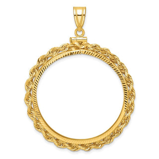 10k Yellow Gold Polished Rope and Diamond-cut 34.2mm x 2.85mm Screw Top Coin Bezel Pendant - Fits US $20 Liberty and US $20 St. Gaudens
