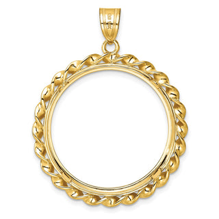 14k Yellow Gold Polished Diamond-cut and Wide Twisted Wire 27.0mm Prong Coin Bezel Pendant