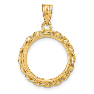 14k Yellow Gold Twisted Wire 16.5mm Prong Coin Bezel Pendant - Fits 1/10 oz American Eagle and 1/10 oz Krugerrand