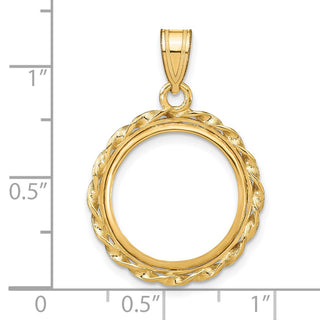 14k Yellow Gold Twisted Wire 16.5mm Prong Coin Bezel Pendant - Fits 1/10 oz American Eagle and 1/10 oz Krugerrand