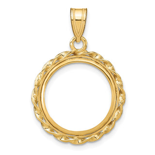 14k Yellow Gold Twisted Wire 16.5mm Prong Coin Bezel Pendant - Fits 1/10 oz American Eagle and 1/10 oz Krugerrand