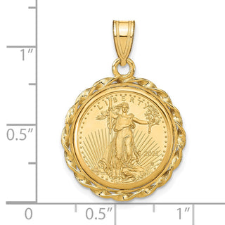 14k Yellow Gold Polished Wide Twisted Wire Mounted 1/10oz American Eagle Prong Coin Bezel Pendant