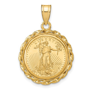 14k Yellow Gold Polished Wide Twisted Wire Mounted 1/10oz American Eagle Prong Coin Bezel Pendant